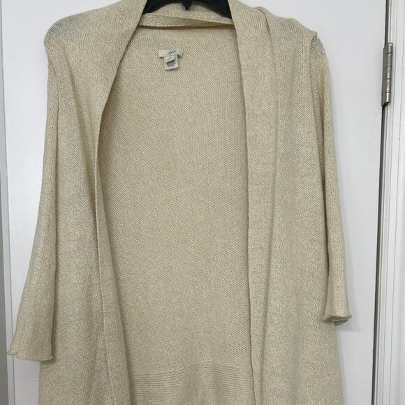 J Jill beige Linen Cotton Blend Asymmetrical Open Front Cardigan Sweater Medium - Picture 4 of 9